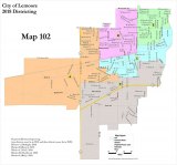 The above map (102) is one of two demographic maps the Lemoore City Council chose as possible electoral districts.